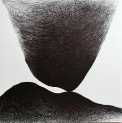 Pequeño dibujo abstracto iraní contemporáneo en blanco y negro