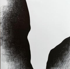 Petit dessin abstrait iranïen contemporain en noir et blanc