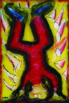 Hanged Man - Contemporary Art, Figurative Painting, Red, Yellow, Human, Baselitz