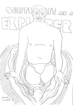 Self-Portrait en explorateur - 21e siècle, Nu, Dessin, Homme, Art figuratif