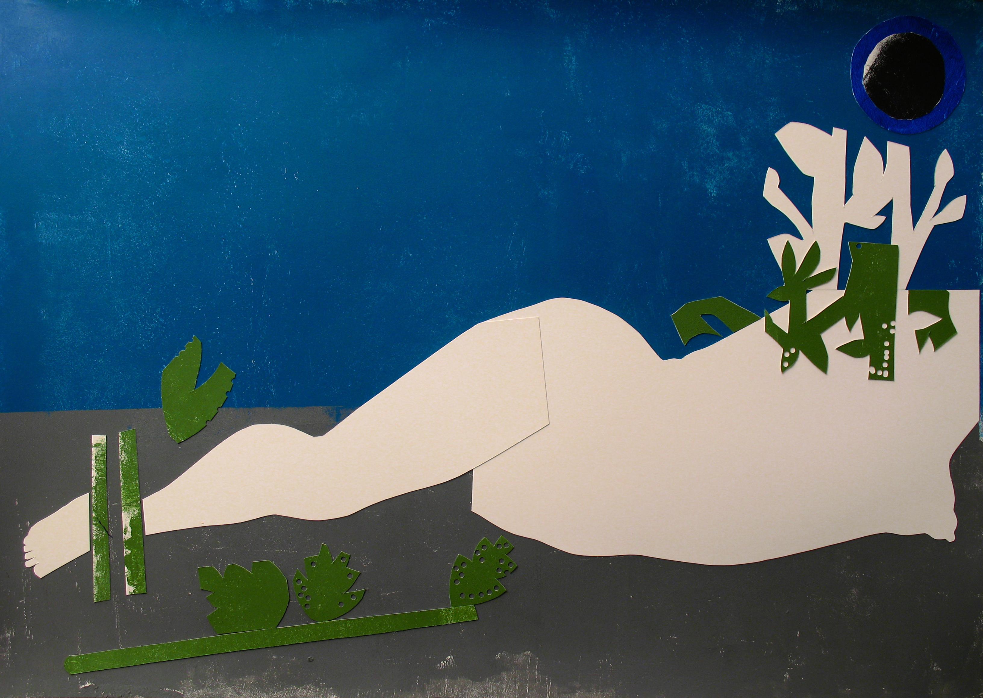 Art contemporain Siren - Nu, Femme, Nature, Blanc, Bleu, Gris, Fleurs