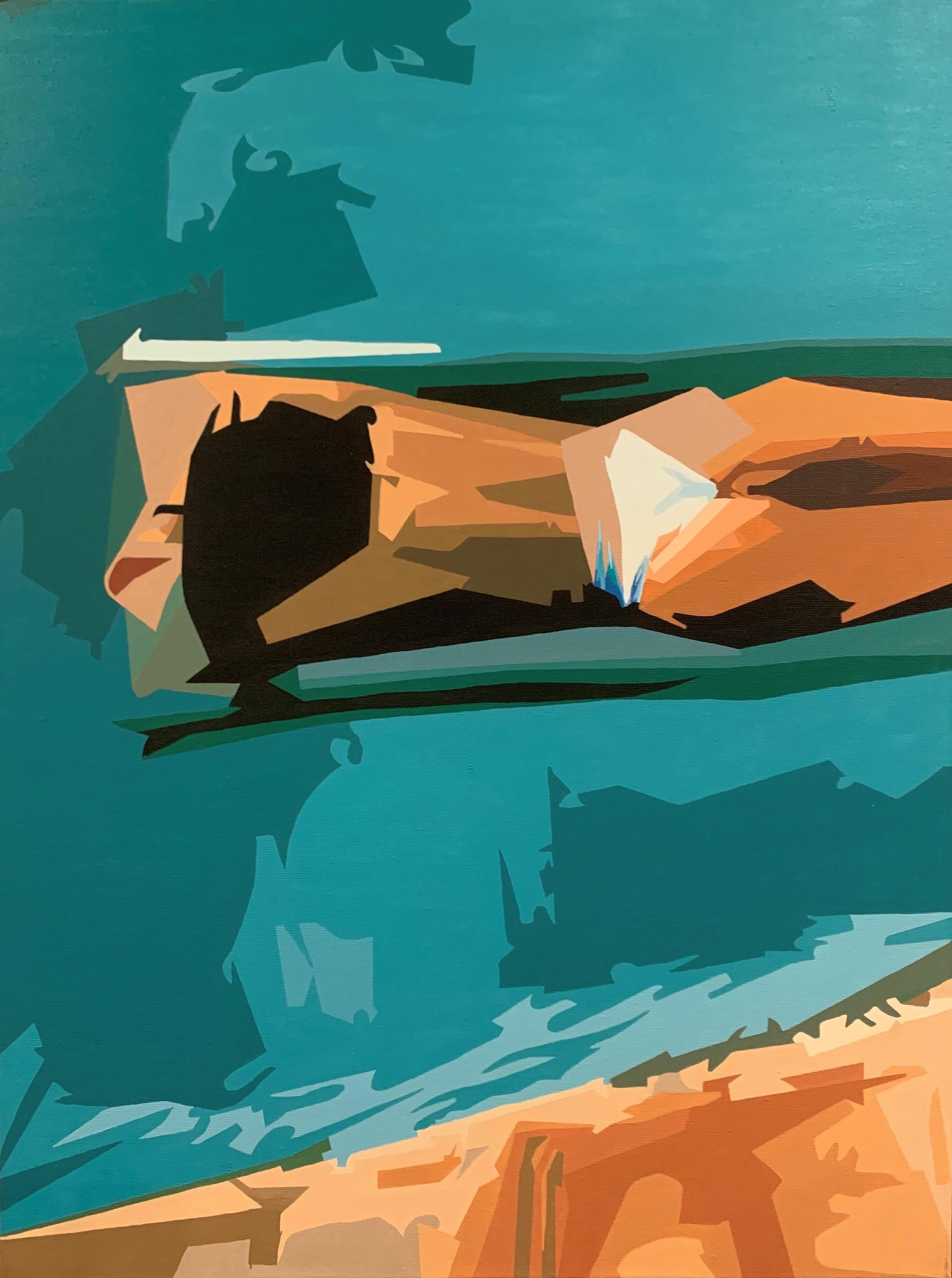 Radu Rodideal Figurative Painting - [un]Easy - 21st Century, Contemporary Painting, Sun, Pool, Water, Seaside