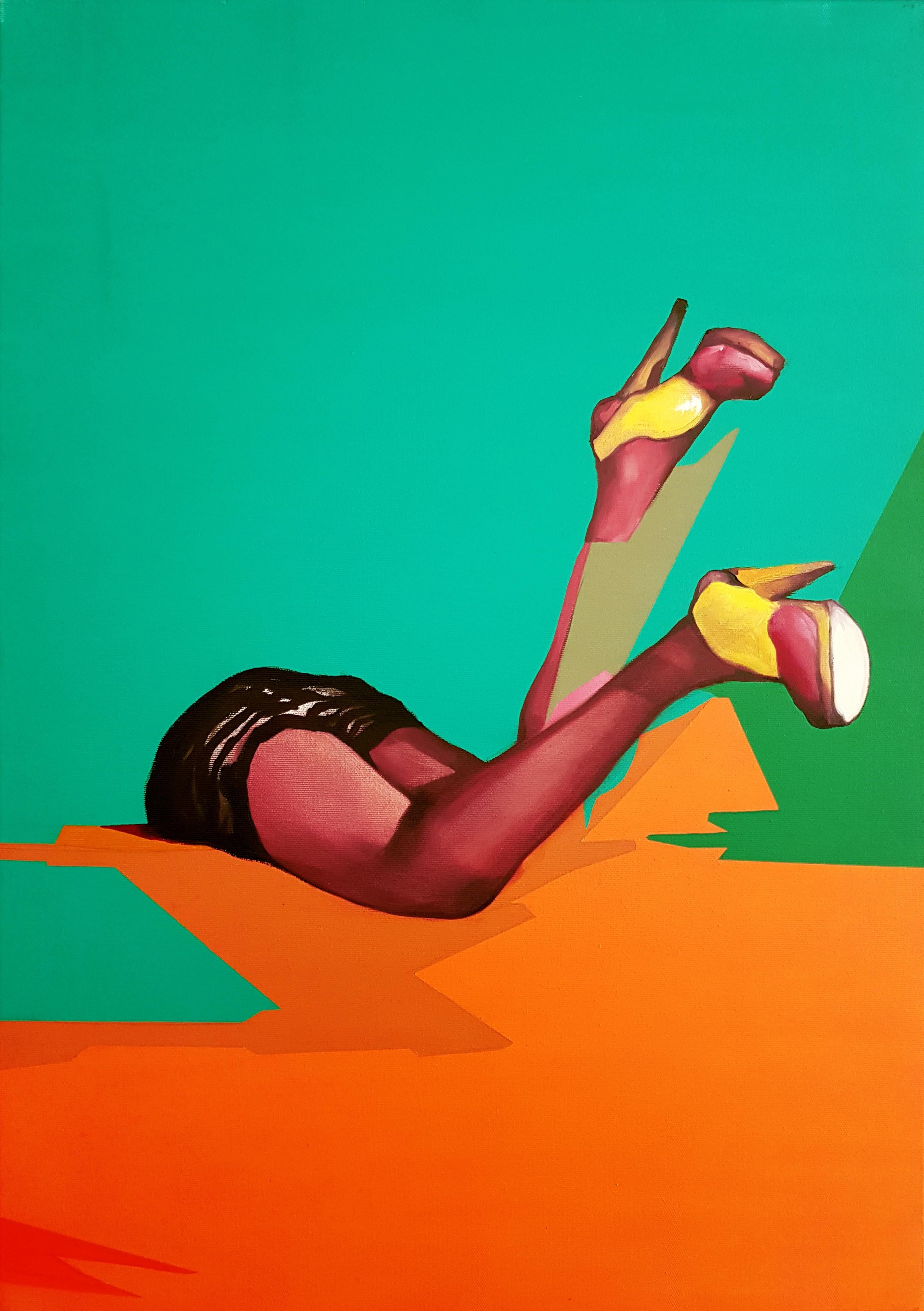 Inquisitive Interlude - Contemporary, Legs, Orange, Green, Beauty, Glamour, Lady