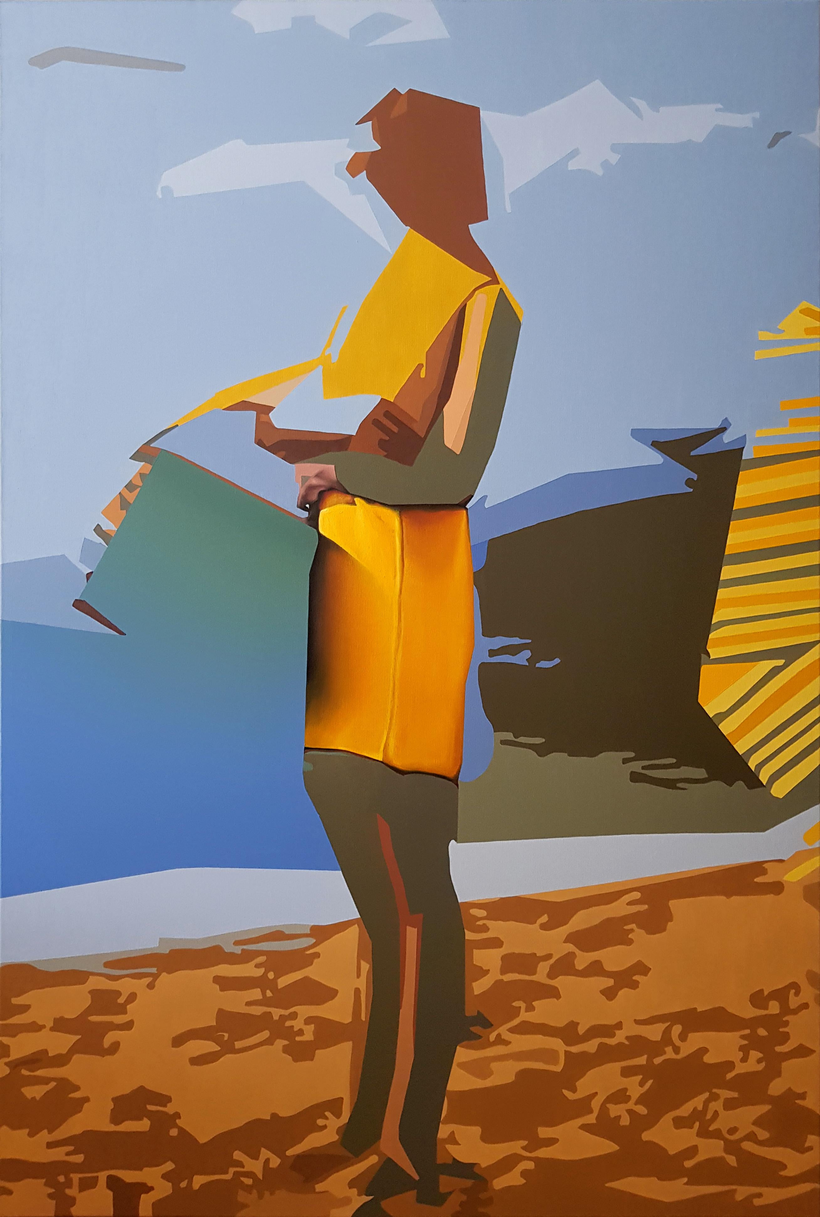 A Matter of Choice - Contemporary Art, Yellow, Blue, Sand, Sea, Female, Beauty