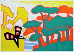 Meridional II - Contemporary, Green, Orange, Yellow, Landscape, Summer
