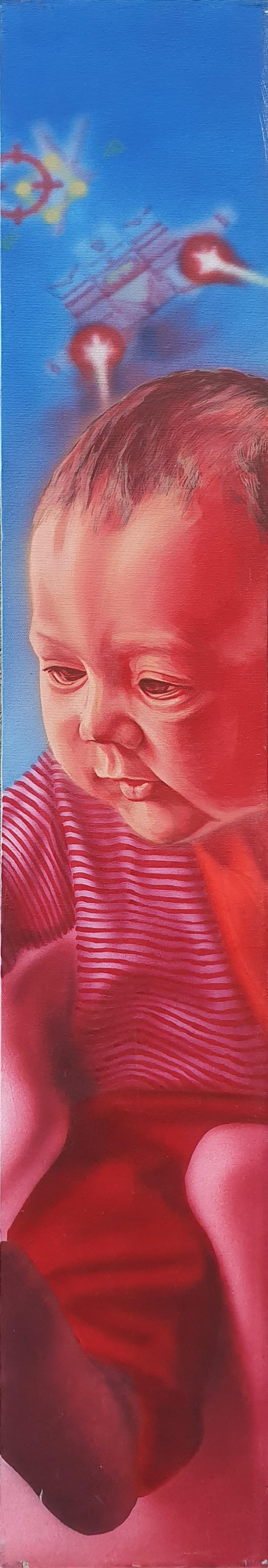 Traian Boldea Figurative Painting - Kid - 21st Century, Kid, Red, Blue, Contemporary, Figurative