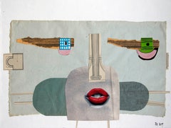 Accounting Women - Zeitgenössisch, Collage, figürlich, rote Lippen, lustig