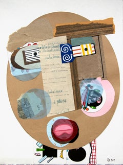 The Amateur - Contemporary, Collage, Figurative, Funny Character, Brown, Pink