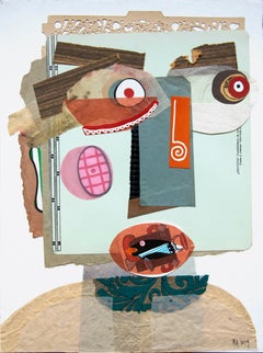 The Registrar - Art contemporain, collage sur papier, drôle, vert