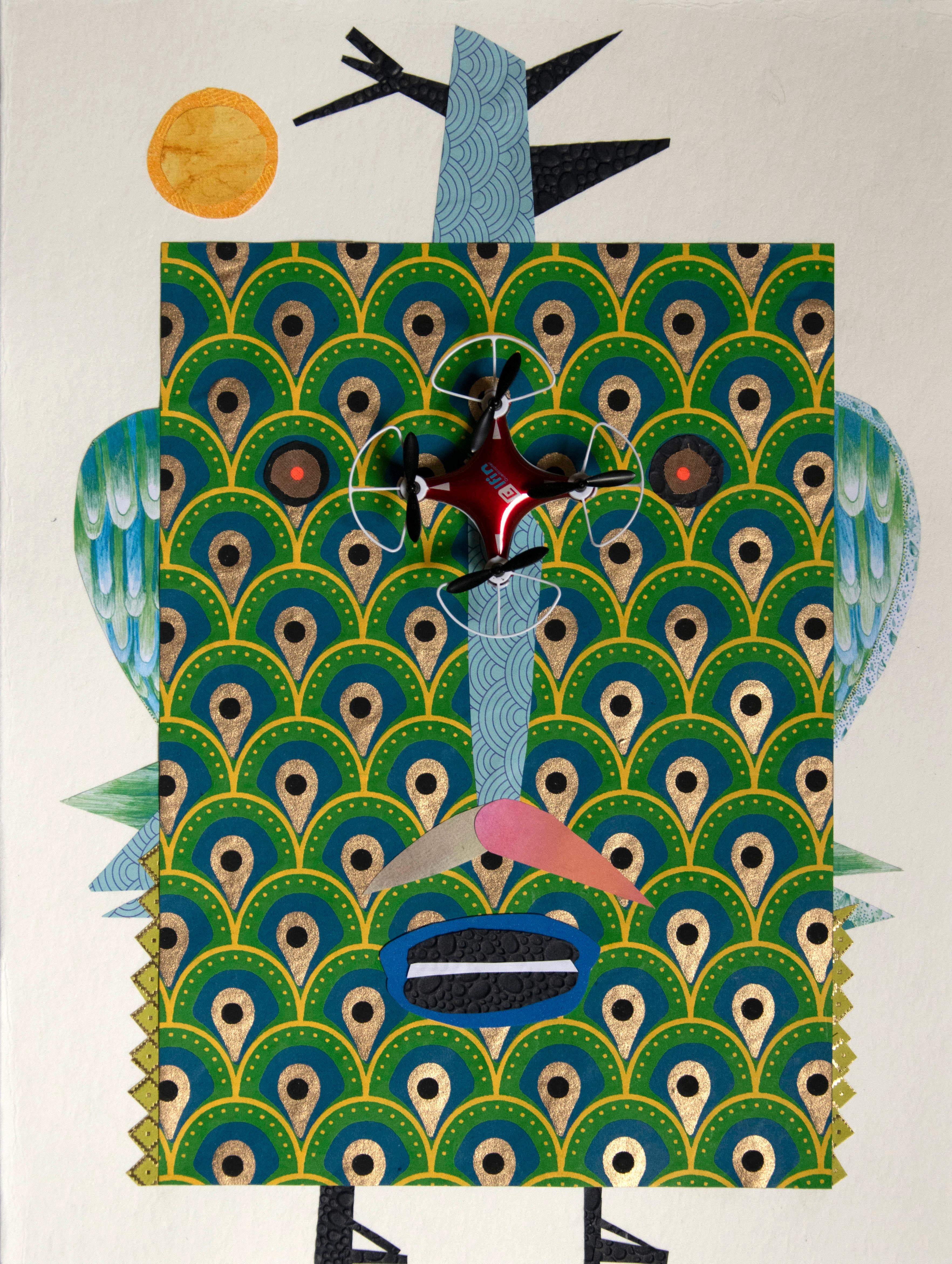 Raluca Arnăutu Abstract Drawing - Fallen Angel - Contemporary, Collage, Green, 21st Century