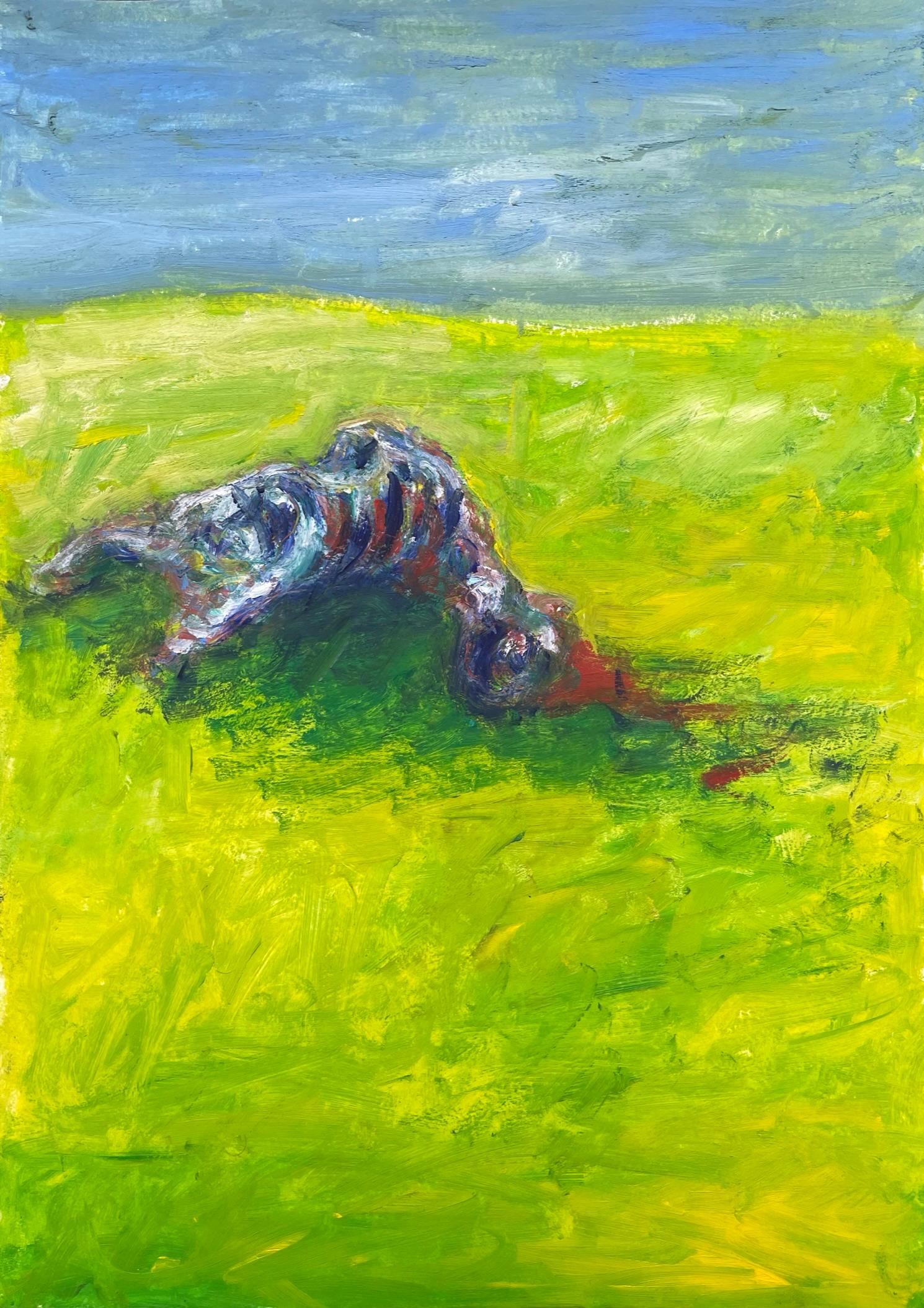 Zsolt Berszán Landscape Art - Remains (Body in the Field 9) - 21st Century, Green, Blue, Contemporary