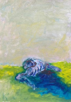 Remains (Body in the Field 12) - Contemporain, vert, bleu, peinture sur papier