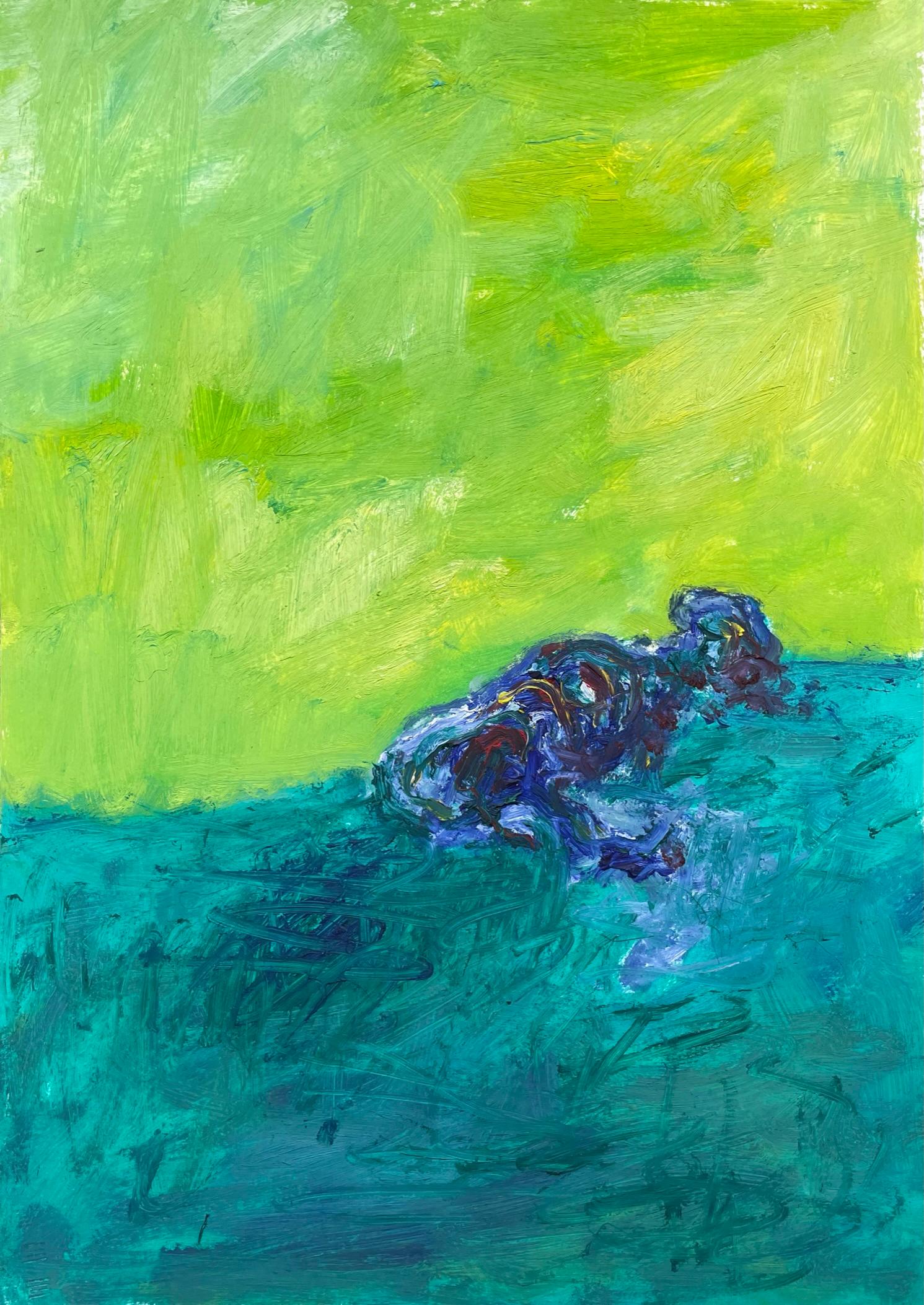 Zsolt Berszán Landscape Art – Remains (Body in the Field 13) – 21. Jahrhundert, Grün, Blau, Öl