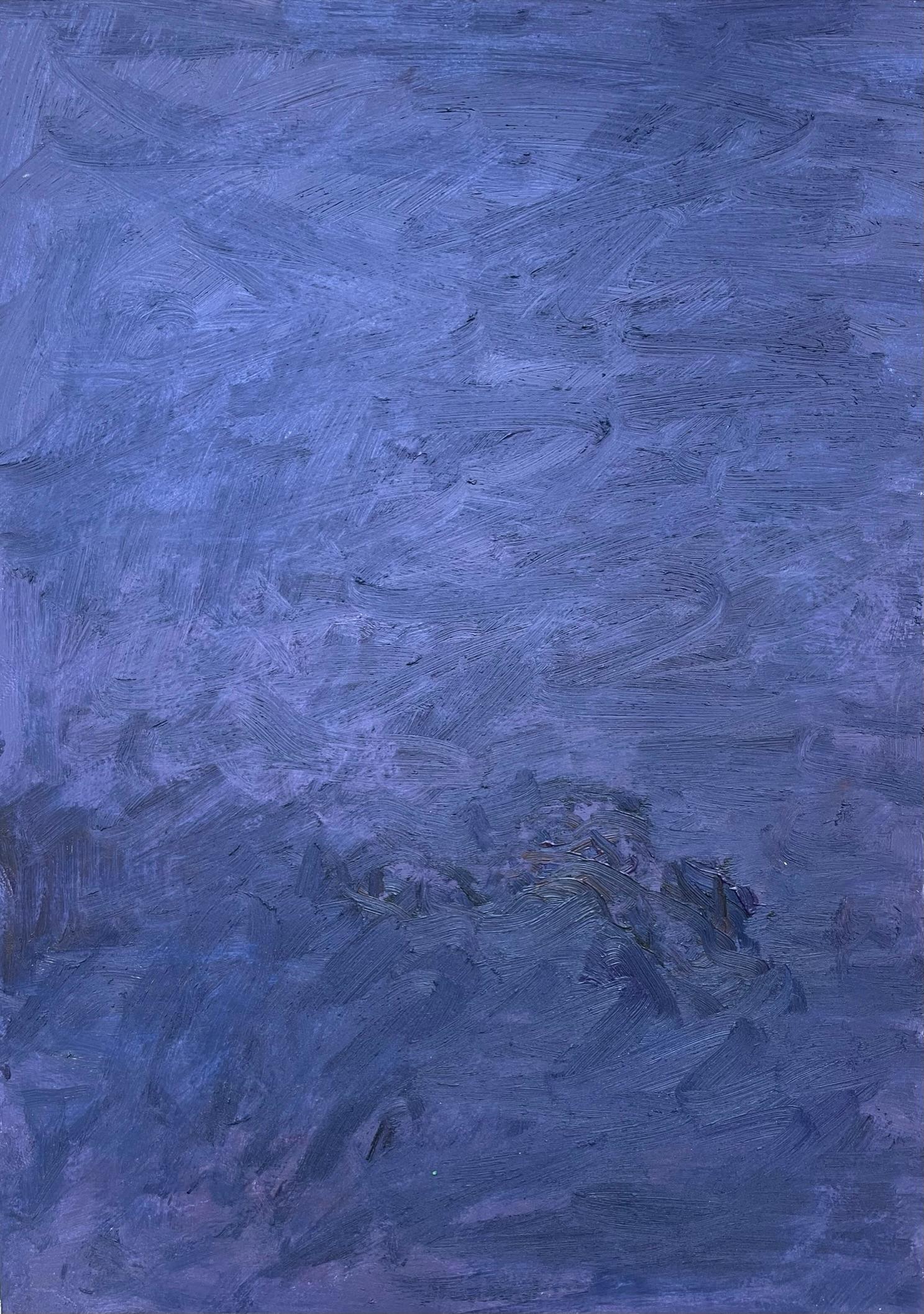 Zsolt Berszán Landscape Art – Remains (Body in the Field 18) - Contemporary, Blau, Lila, Monochrome