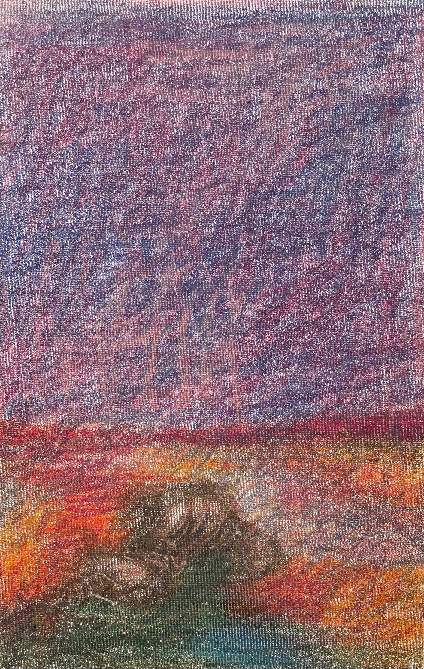 Landscape Art Zsolt Berszán - Body in the Field n°1 - Rouge, paysage, crayon de couleur, dessin