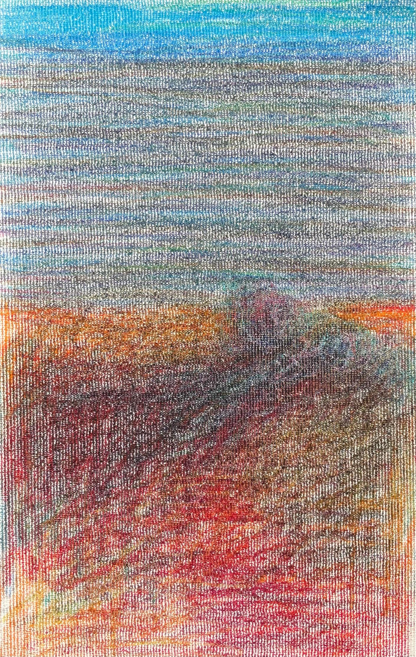 Zsolt Berszán Landscape Art – Body in the Field #7 - Zeitgenössisch, Blau, Rot, 21. Jahrhundert, Zeichnung auf Leinwand