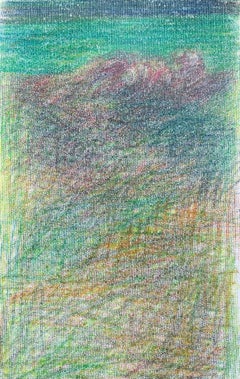Body in the Field n°8 - vert, paysage, dessin, crayons