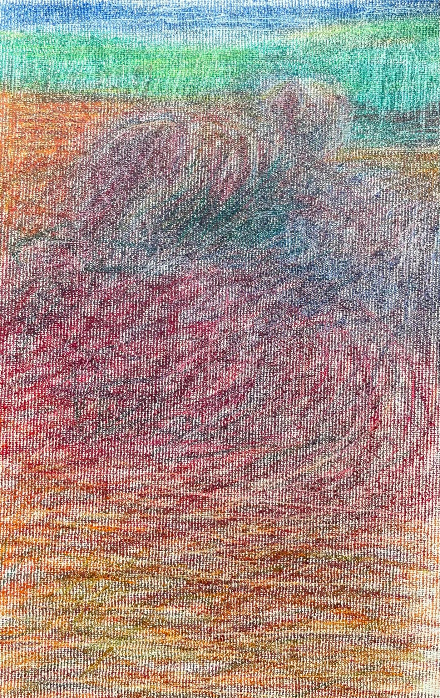 Body in the Field #9 - Landscape, Orange, Red, Coloured pencil 