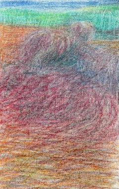 Body in the Field n°9 - Paysage, orange, rouge, crayon de couleur 
