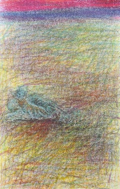 Body in the Field #11 - Landscape, Coloured Pencil, 21st Century, Red, Blue