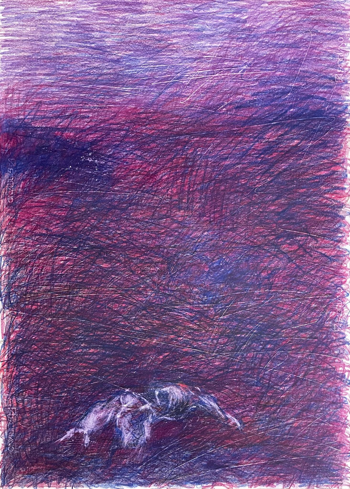 Zsolt Berszán Landscape Art - Untitled 05 - Contemporary, Drawing, Purple, 21st Century, Organic