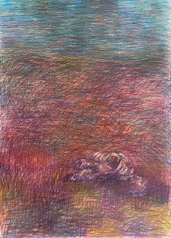 Untitled_Body on the Field #4 - Dessin, bleu, rouge, Contemporary