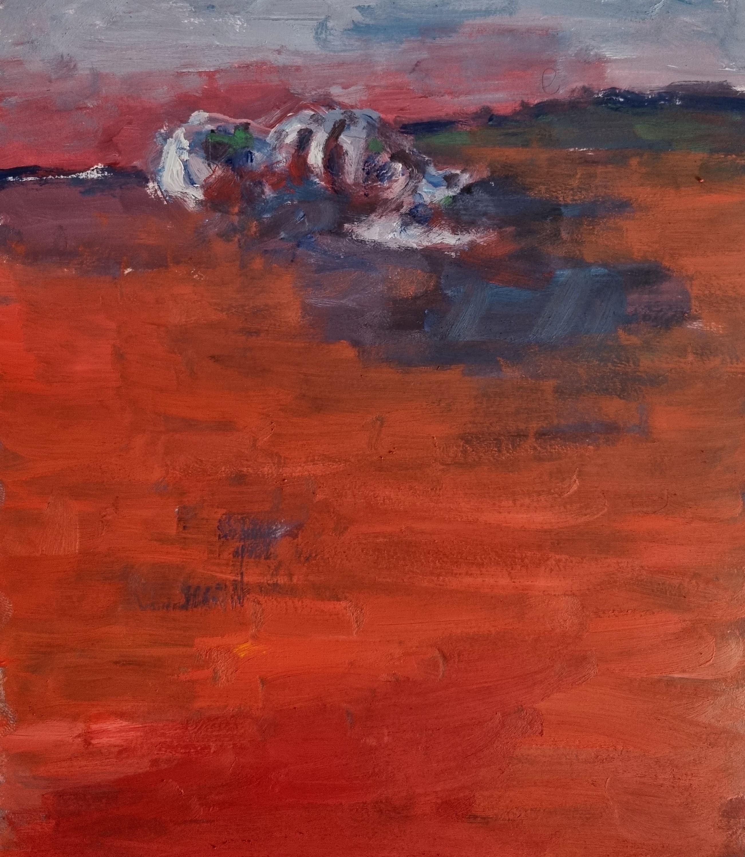 Remains (Body in the Field 1) - 21st Century, Work On Paper, Red, Contemporary - Abstract Expressionist Art by Zsolt Berszán
