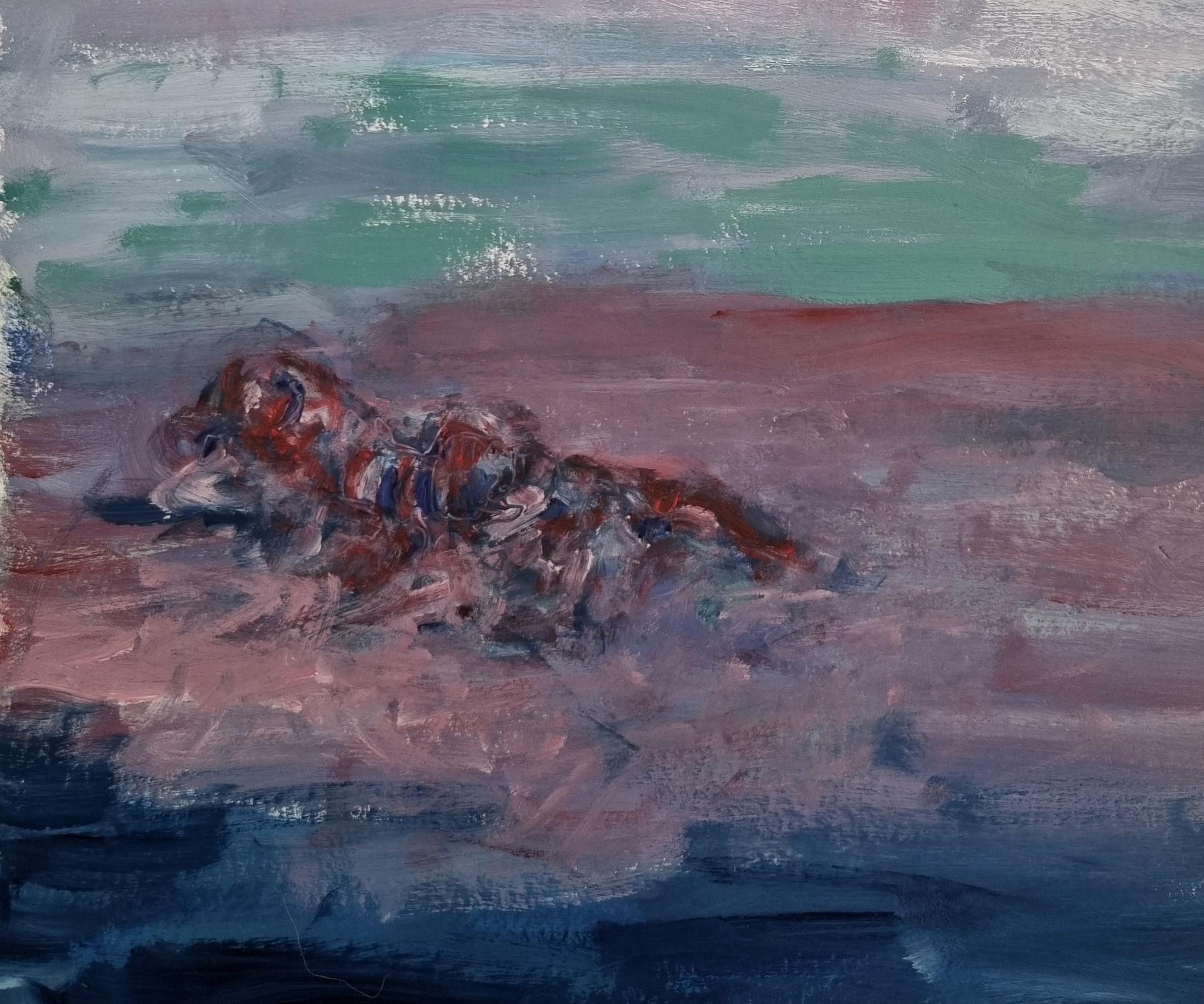 Remains (Body in the Field 2) - Contemporary, Grün, Blau, Beige, Grau (Abstrakter Expressionismus), Art, von Zsolt Berszán