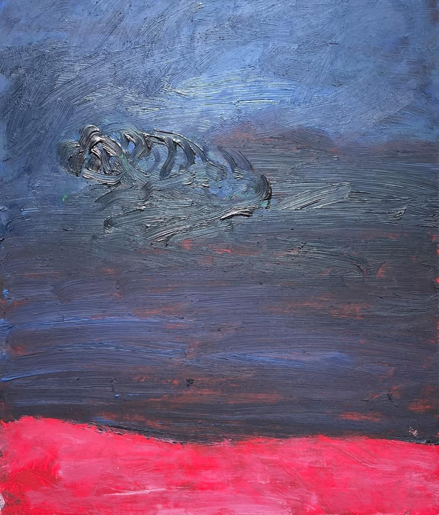 Remains (Body in the Field 4) – Zeitgenössisches, blaues, rosafarbenes Werk auf Papier – Art von Zsolt Berszán