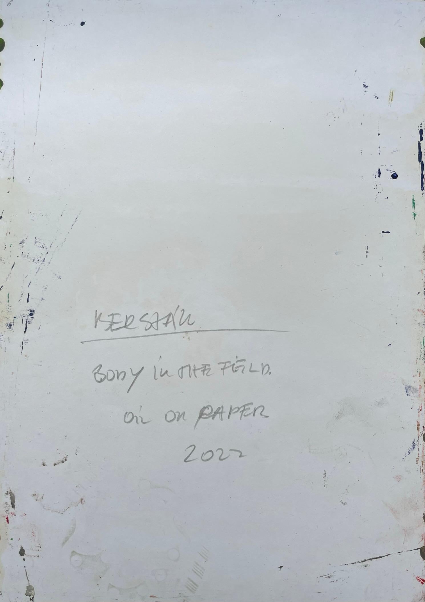Resti (Corpo in campo 6), 2022
olio su carta (firmato sul retro)
16 17/32 H. x 11 13/16 L. in.
42 H. x 30 L. cm

Zsolt Berszán incarna nelle sue opere la dissoluzione del corpo umano attraverso il prisma del frammento, del corpo a pezzi e della