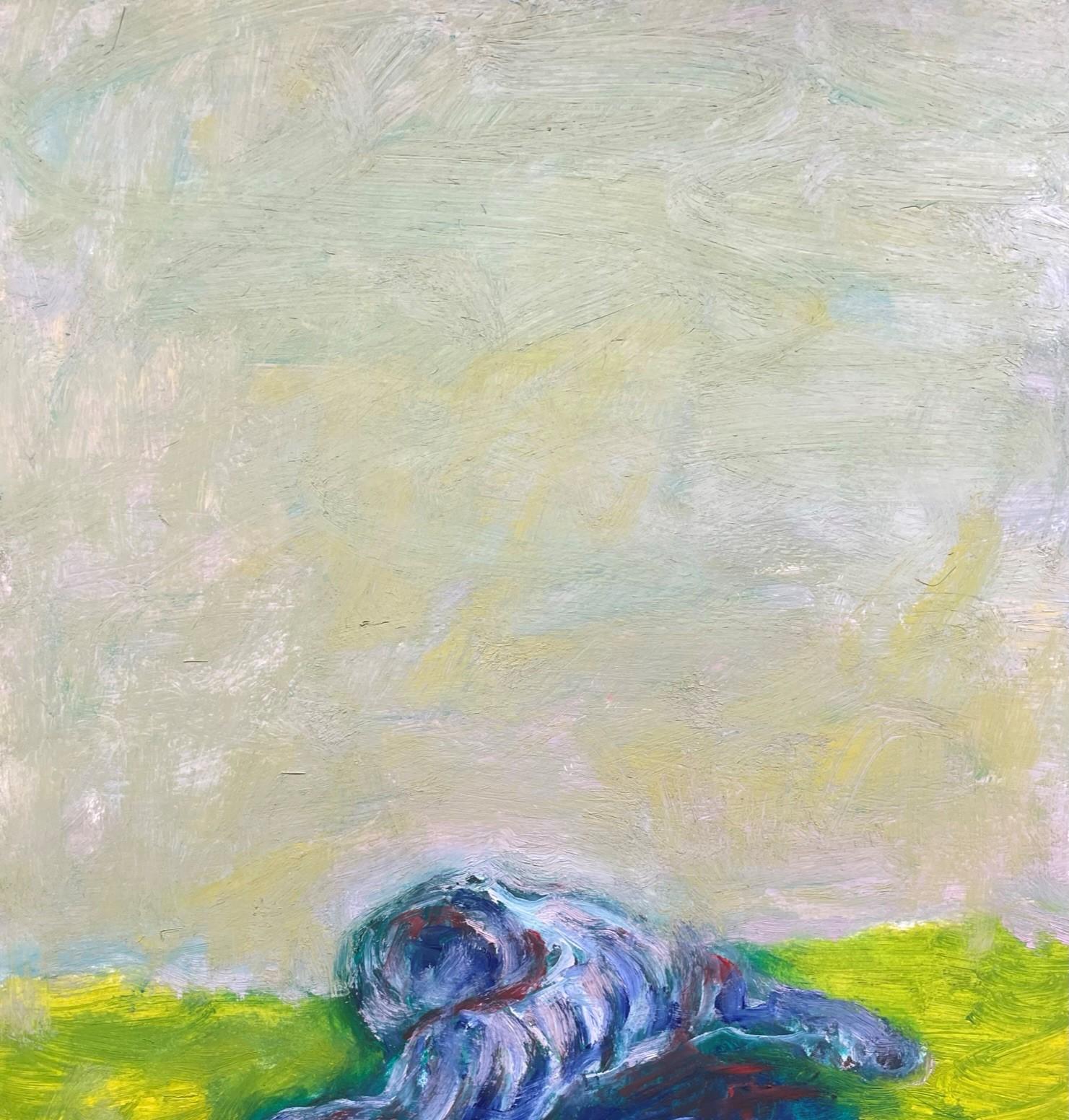 Remains (Body in the Field 12) - Contemporary, Green, Blue, Painting On Paper - Art by Zsolt Berszán