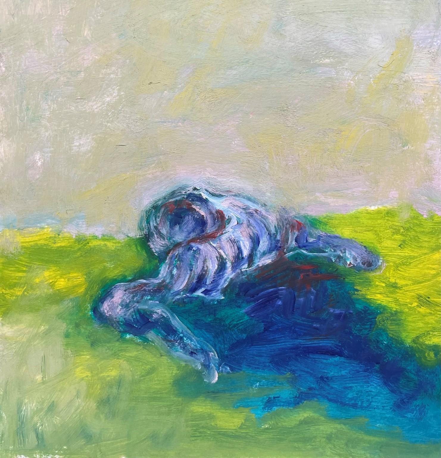 Remains (Body in the Field 12) - Contemporary, Green, Blue, Painting On Paper - Abstract Expressionist Art by Zsolt Berszán