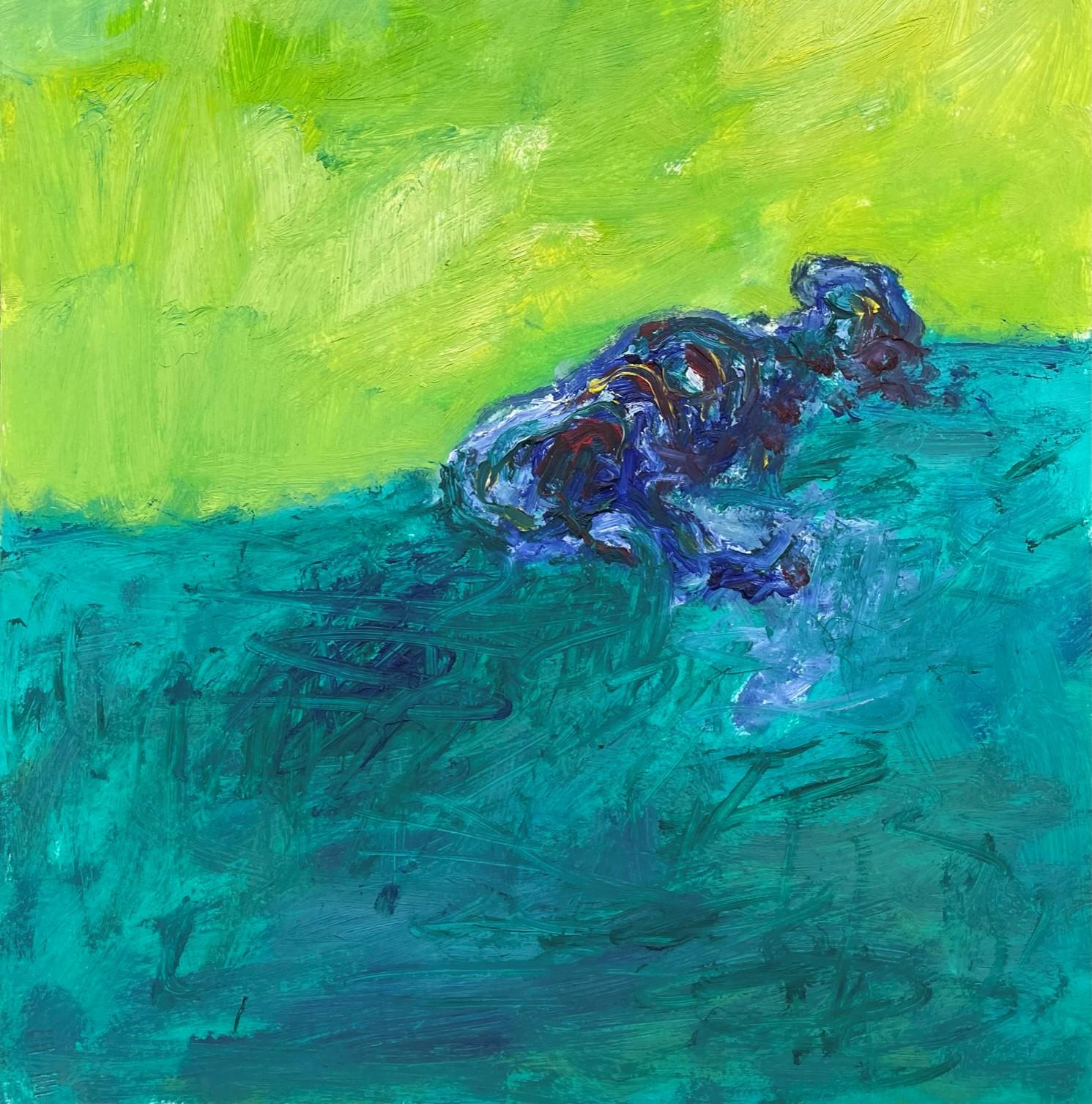 Remains (Body in the Field 13) - 21st Century, Green, Blue, Oil - Abstract Expressionist Art by Zsolt Berszán