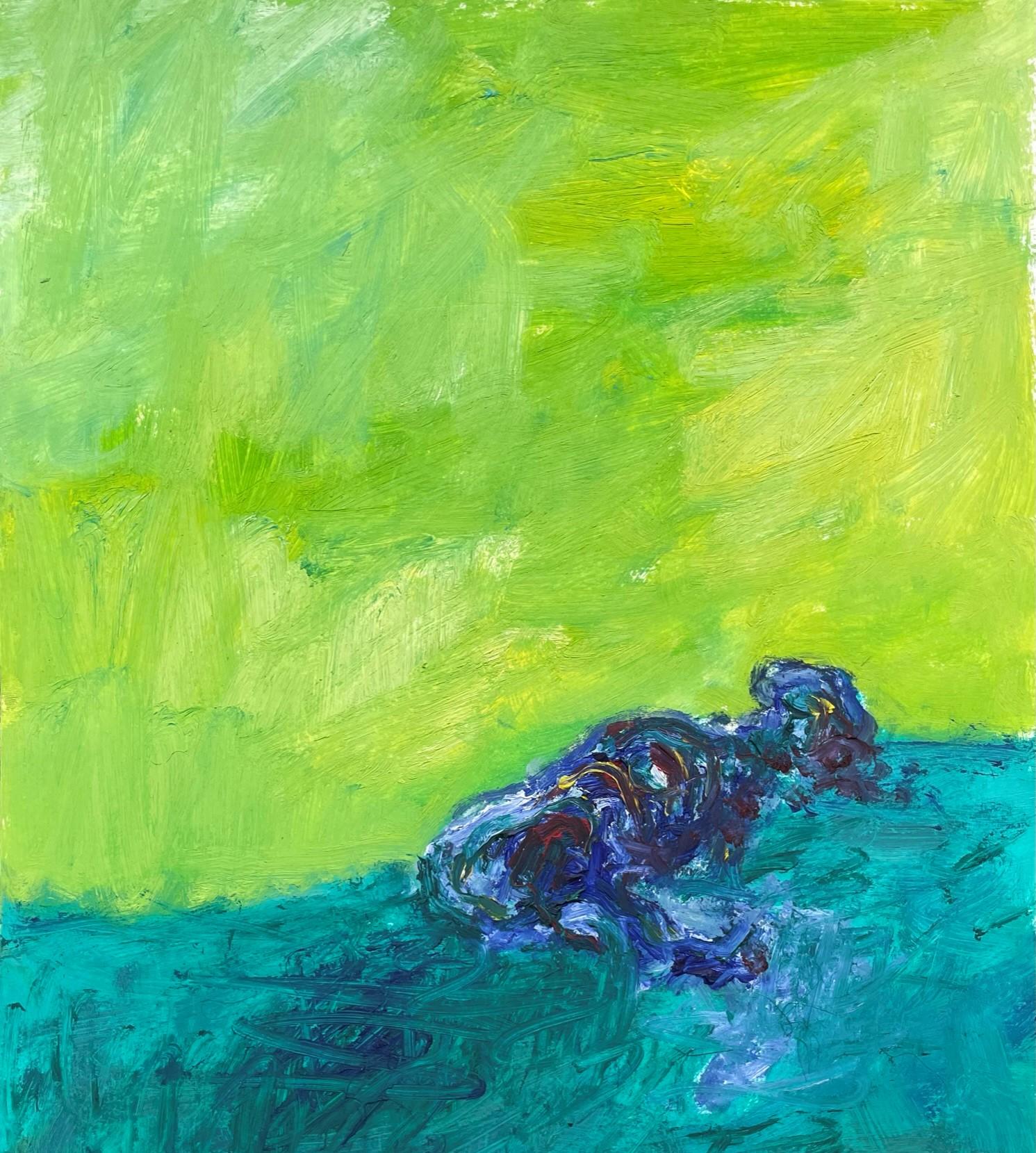 Remains (Body in the Field 13) - 21st Century, Green, Blue, Oil - Art by Zsolt Berszán