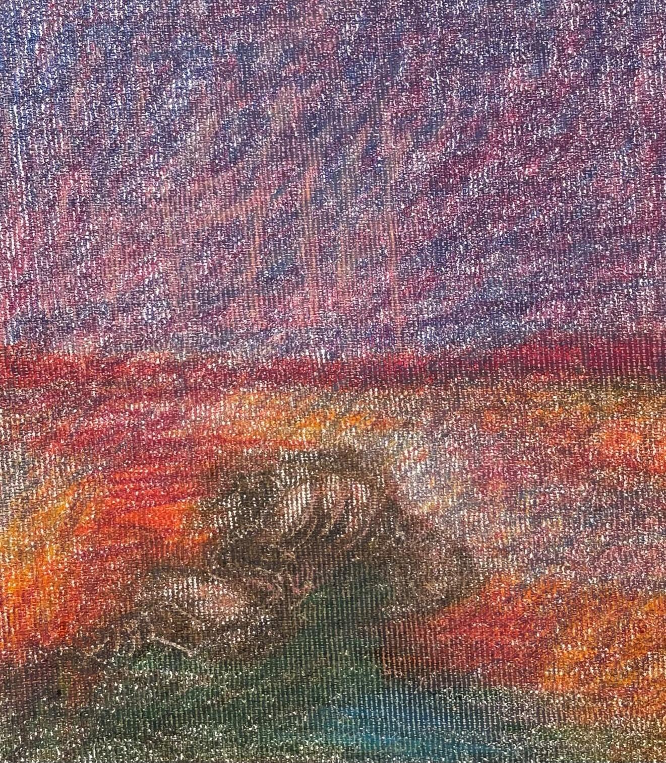Body in the Field #1 - Red, Landscape, Coloured pencil, Drawing - Black Landscape Art by Zsolt Berszán
