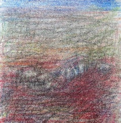 Body in the Field #2 - Rot, Blau, Zeichnung, Buntstifte, Landschaft