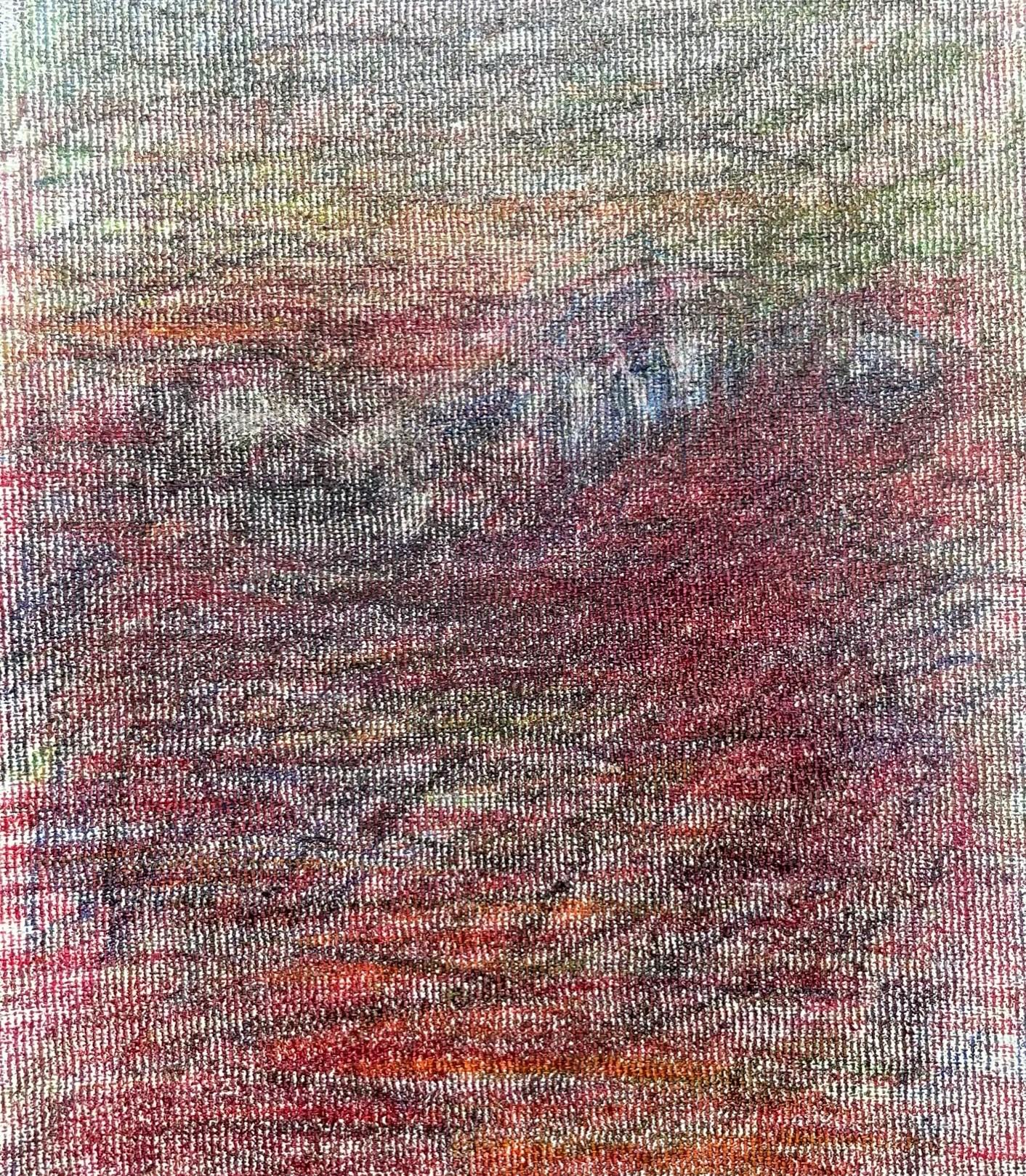 Body in the Field #2 - rouge, bleu, dessin, crayons colorés, paysage - Gris Landscape Art par Zsolt Berszán