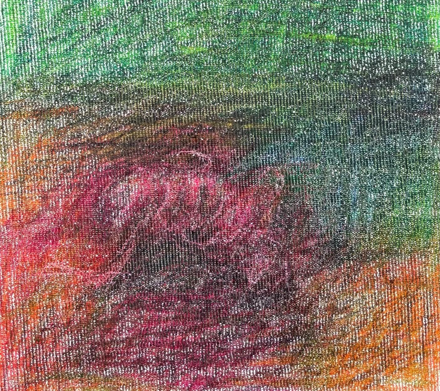 Body in the Field #4 - Green, Red, Drawing, Color pencil - Expressionist Art by Zsolt Berszán