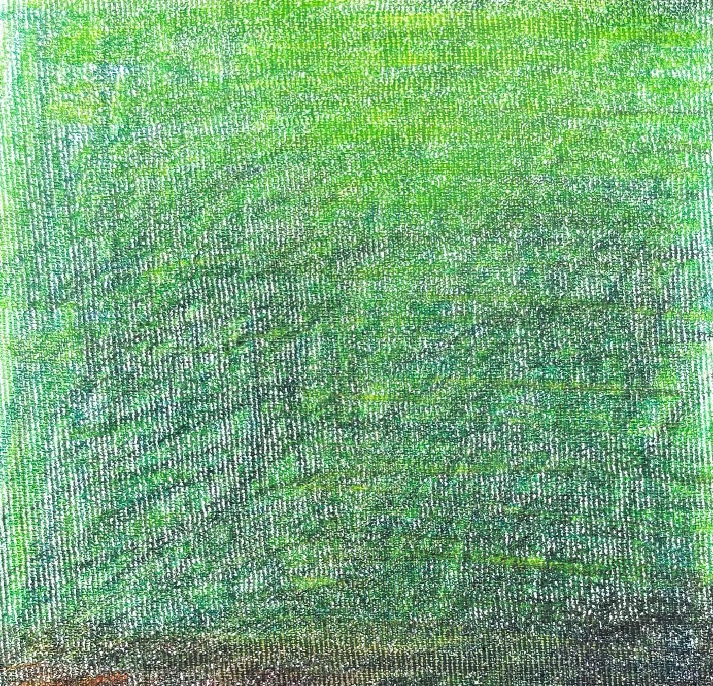 Body in the Field n°4 - Vert, rouge, dessin, crayon de couleur - Art de Zsolt Berszán