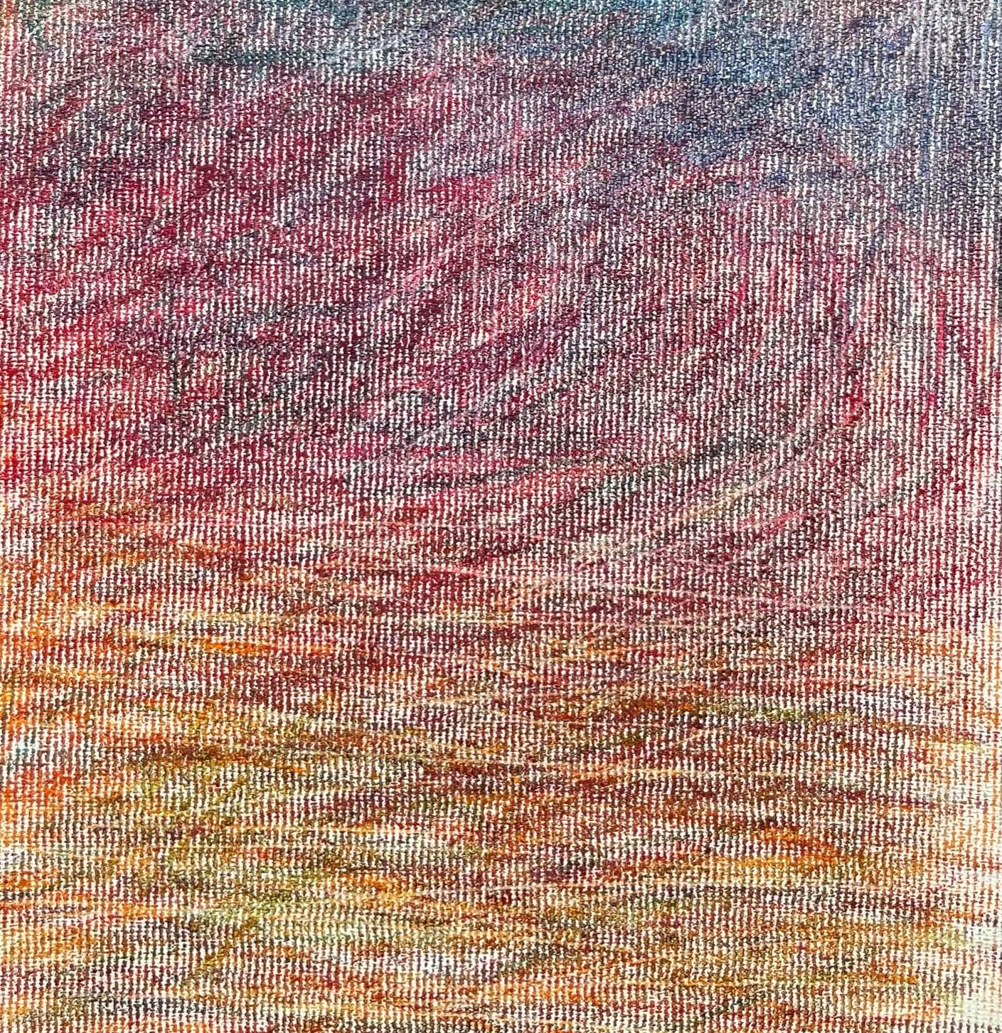 Body in the Field #9 - Landscape, Orange, Red, Coloured pencil  - Expressionist Art by Zsolt Berszán