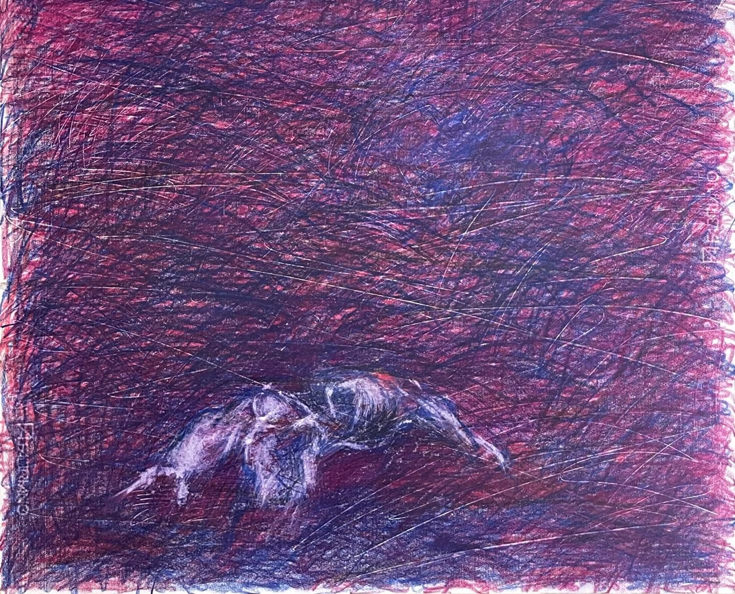 Untitled 05, 2022
coloured pencils on paper
39 3/8 H x 27 9/16 W inches
100 H x 70 W cm
Signed on reverse

Zsolt Berszán embodies in his works the dissolution of the human body through the prism of the fragment, the body in pieces, and the skeletal