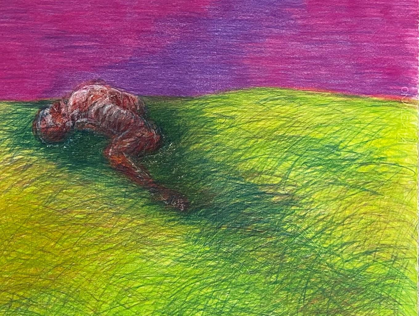 Untitled_Remains. The Dead Body on the Field - Green Figurative Art by Zsolt Berszán