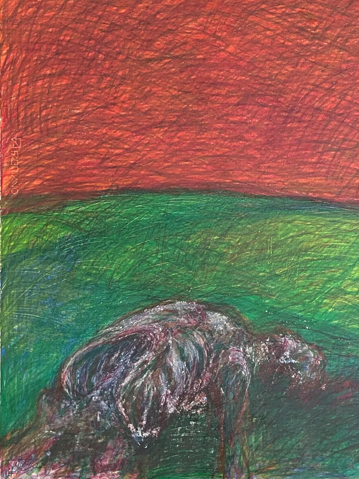 Untitled_Body on the Field #2 - Green, Red, Contemporary Art, Drawing For Sale 1