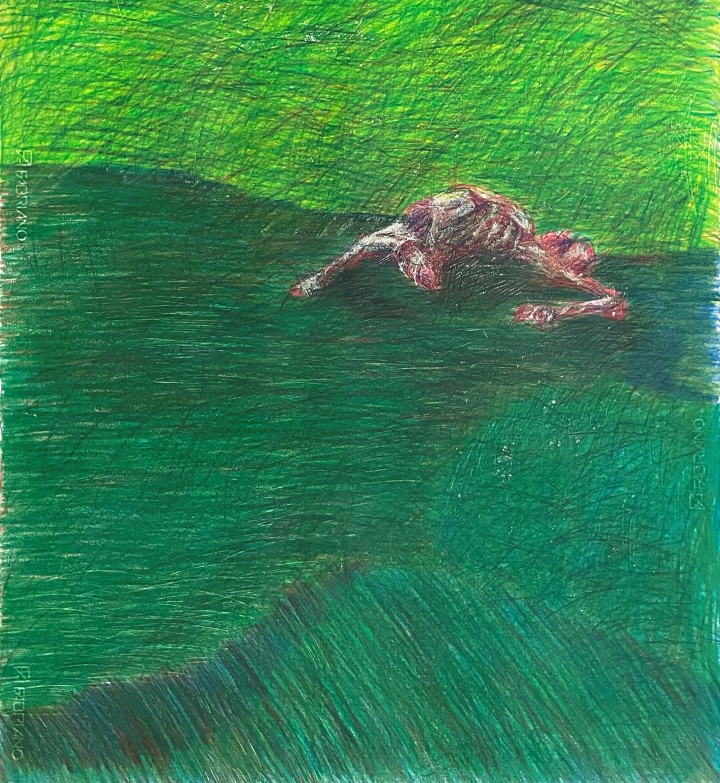 Untitled_Body on the Field #5, 2022
coloured pencils on paper
39 3/8 H x 27 9/16 W inches
100 H x 70 W cm
Signed on reverse

Zsolt Berszán embodies in his works the dissolution of the human body through the prism of the fragment, the body in pieces,