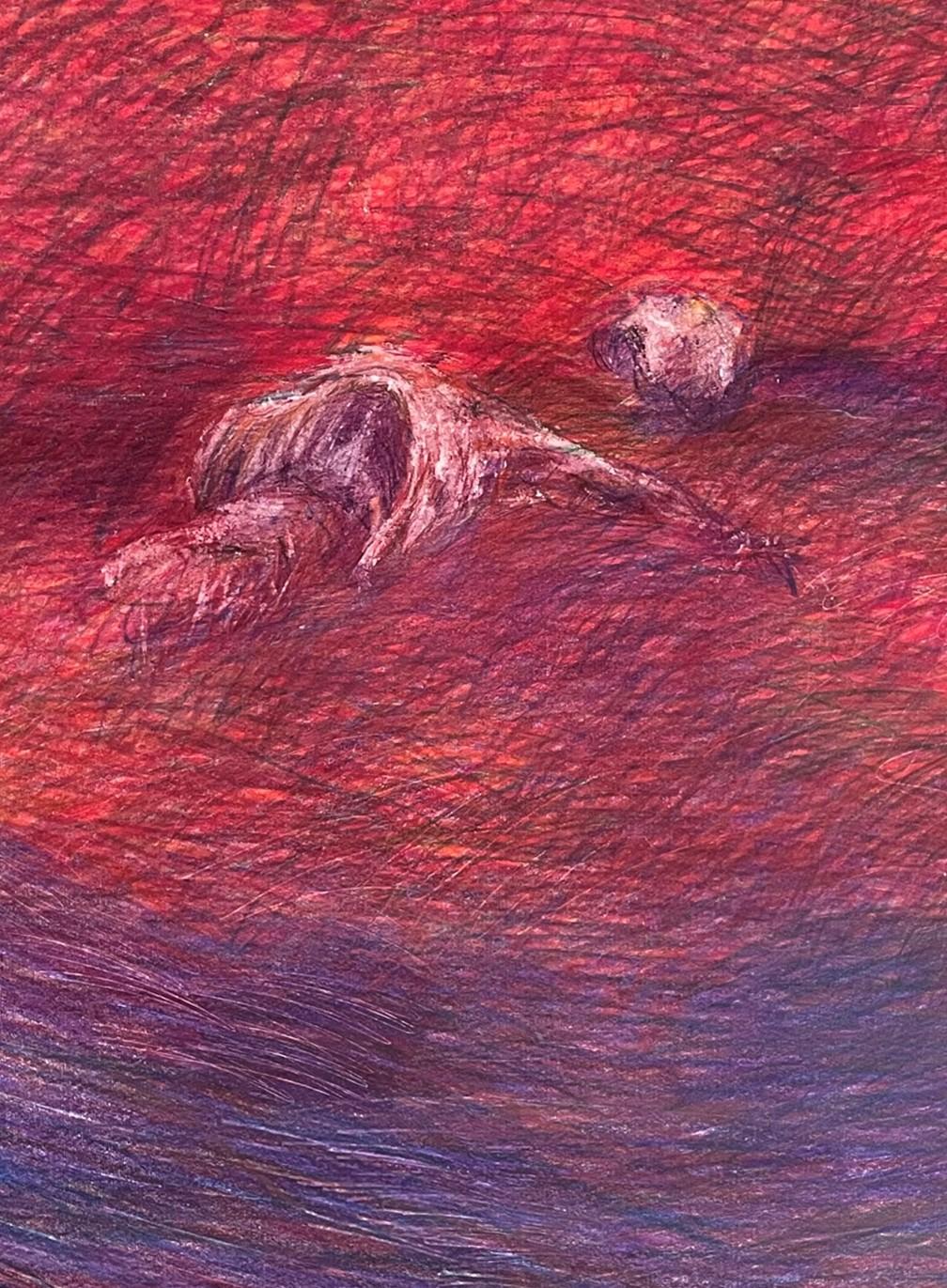 Untitled_Dead Body on the Field #1 – Rot, zeitgenössisch, 21. Jahrhundert, Zeichnung – Art von Zsolt Berszán