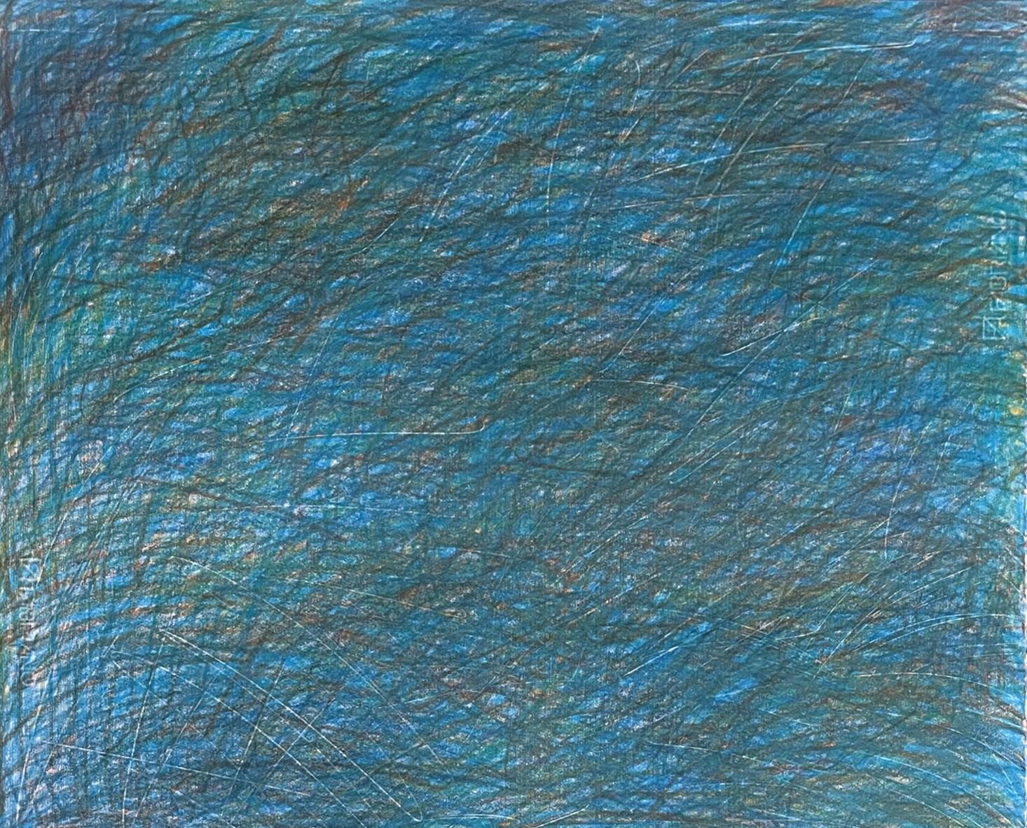 Untitled_Dead Body on the Field #2 - Zeichnung, Blau, Orange, Contemporary – Art von Zsolt Berszán