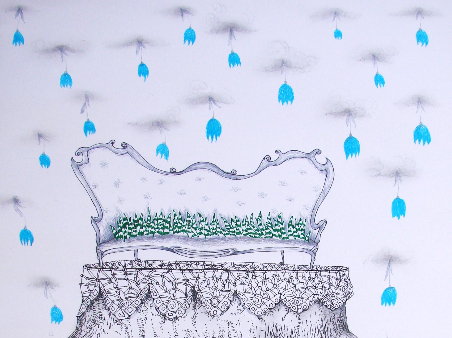 Royal Dreams – Königliche Träume – 21. Jahrhundert, Zeichnung auf Papier, Baum, Krone, Blau, Fantasy (Surrealismus), Art, von Raluca Arnăutu