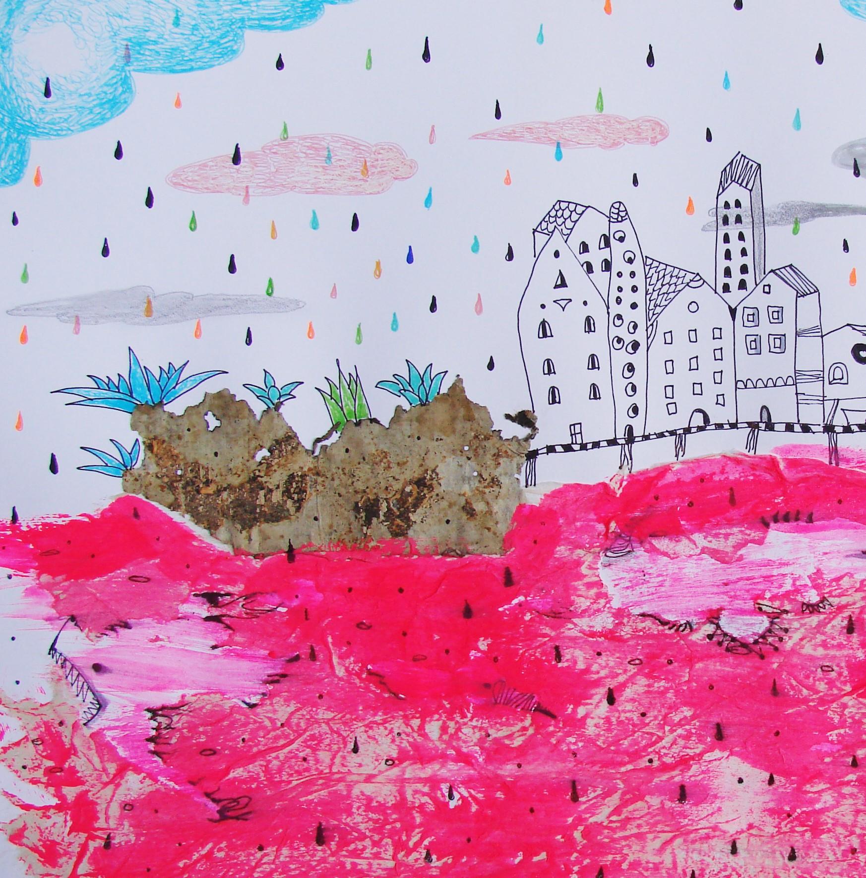 Rotes Meer, 2014
Collage, Acryl und farbiger Fineliner auf Papier (signiert)
11.69 H x 16.53 W in
29.7 H x 42 B cm

Raluca Arnăutu erschafft eine zoomorphe Welt, in der Tiere aus verschiedenen Welten gemischt, in ihrer Größe verändert,