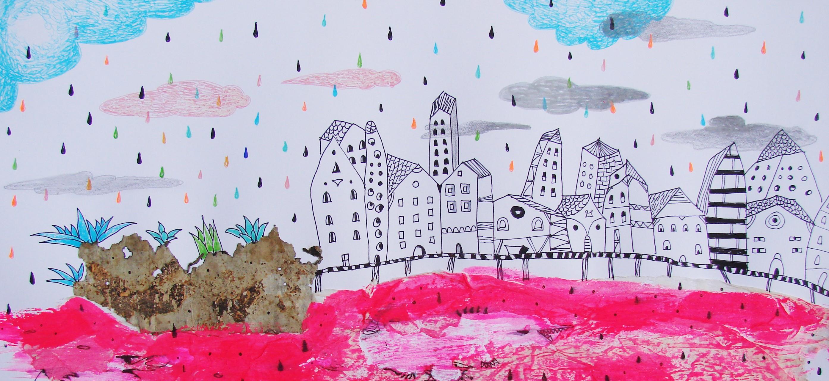 Red Sea - Contemporary, Drawing on Paper, Pink, Dreamlike, Figurative - Purple Animal Art by Raluca Arnăutu