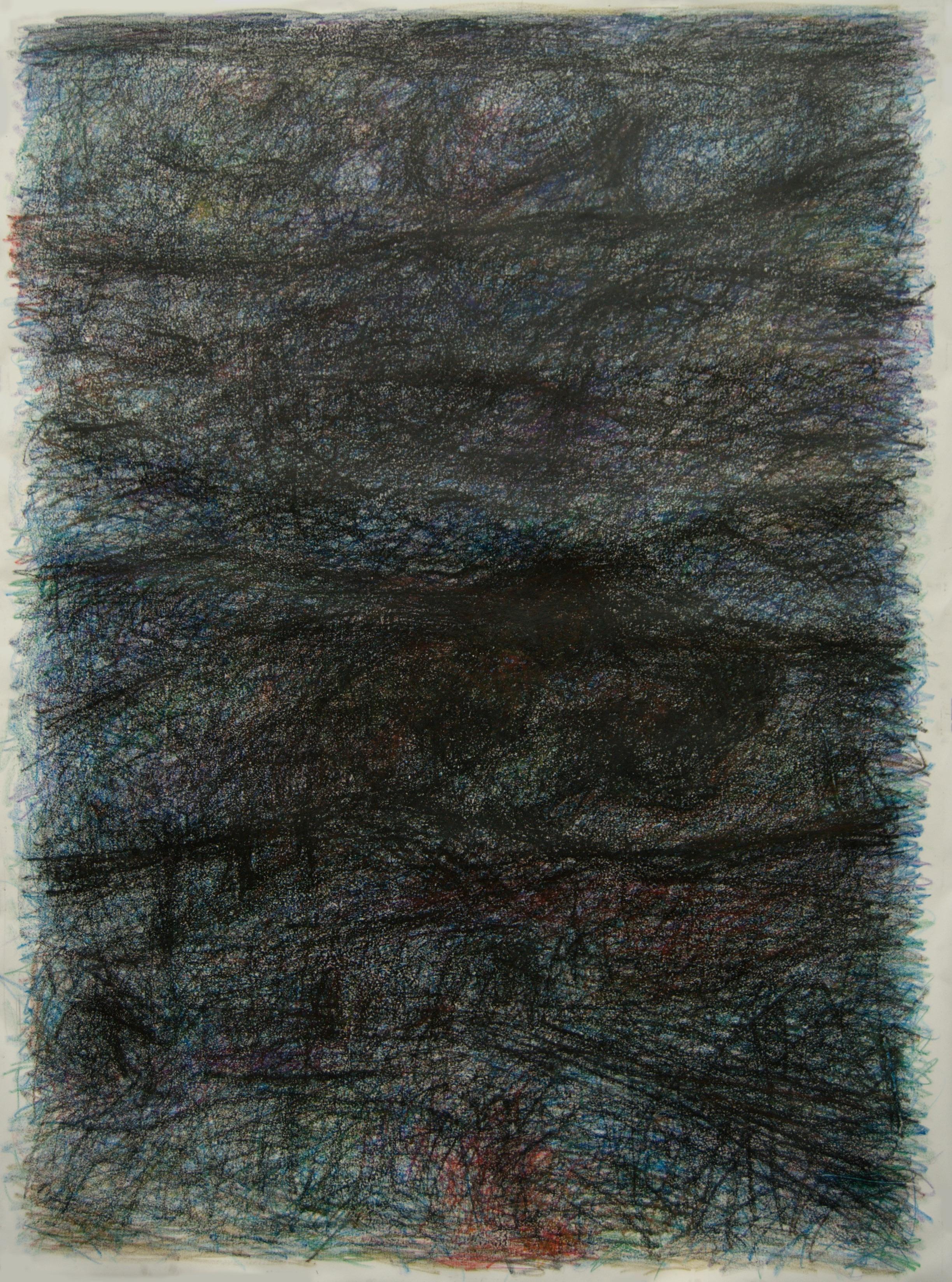 Zsolt Berszán Abstract Drawing – Ohne Titel 02 - Abstrakte Zeichnung auf Leinwand, Grau, Blau, 21. Jahrhundert, Organisch